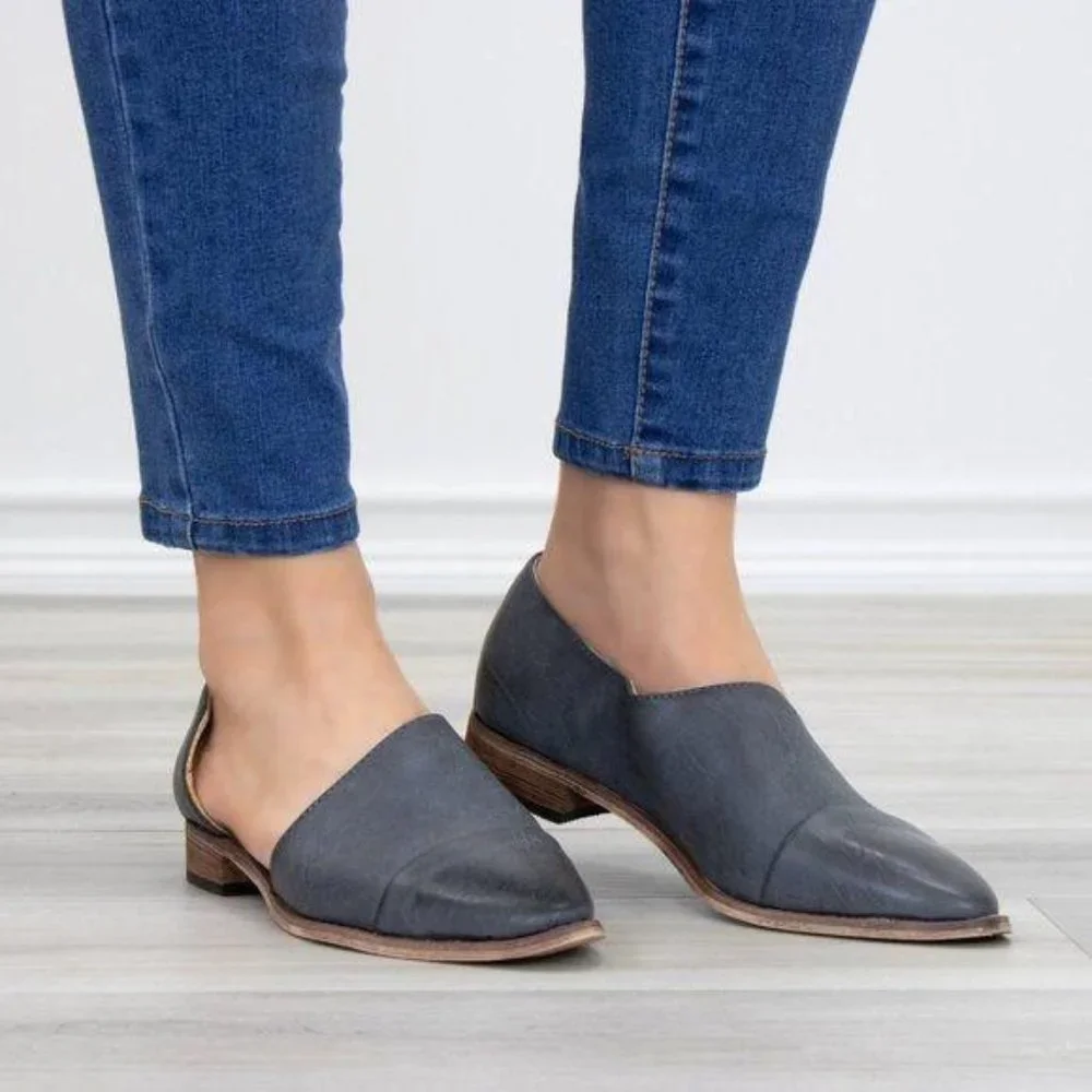 Charcoal Opened Side Pointy Slip On Flat Loafer - Picture 2 of 11